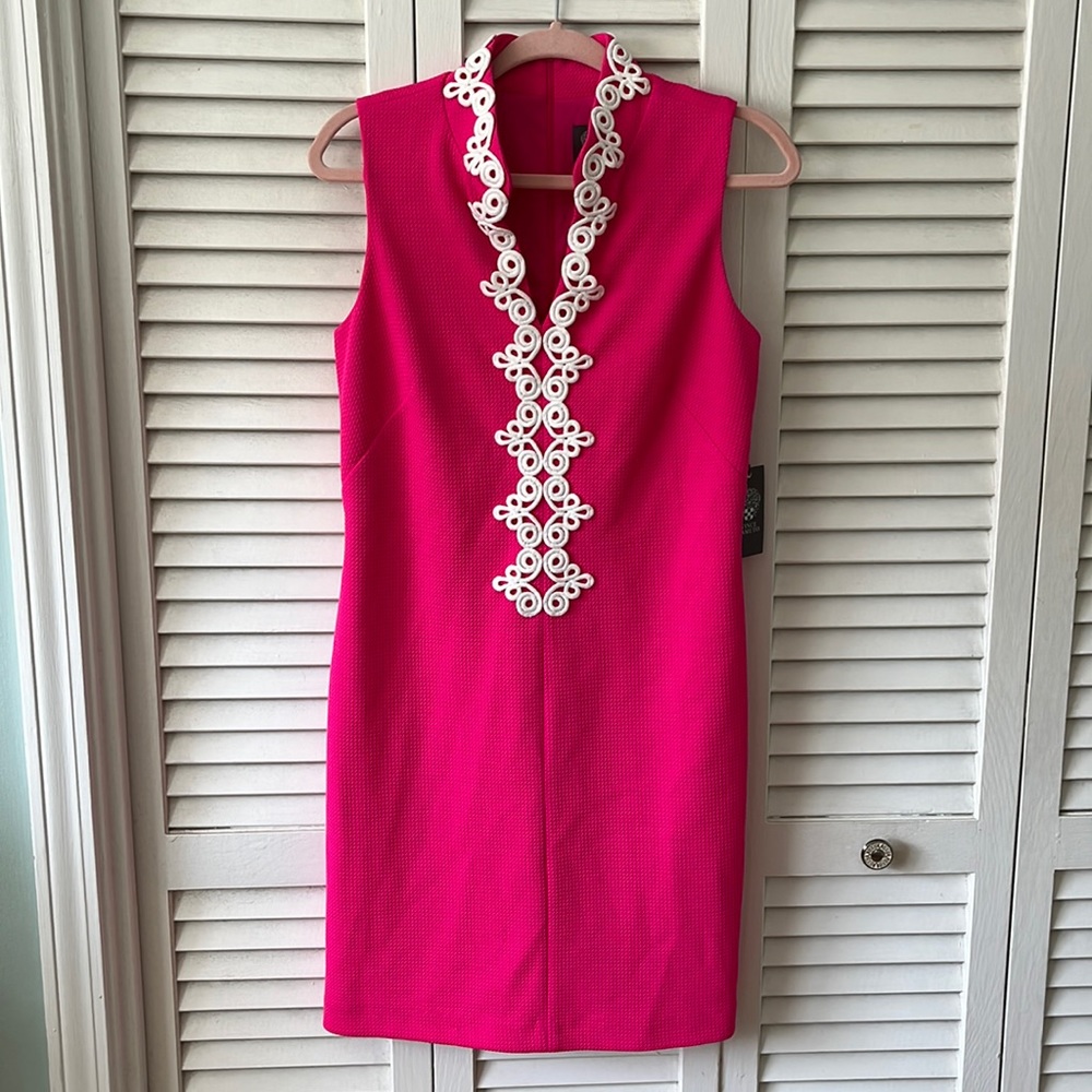 NWT Vince Camuto Pink Sundress with White Appliqué. Size 8.